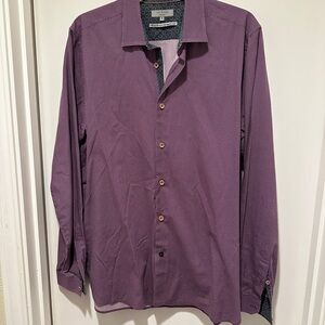 Ted Baker Purple Print Long Sleeve Button Down Collared Dress Shirt